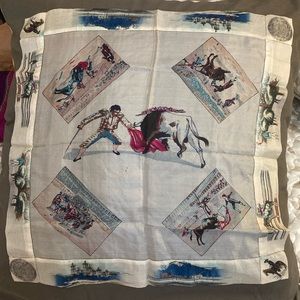 Vintage Silky Scarf with Bullfighting Theme